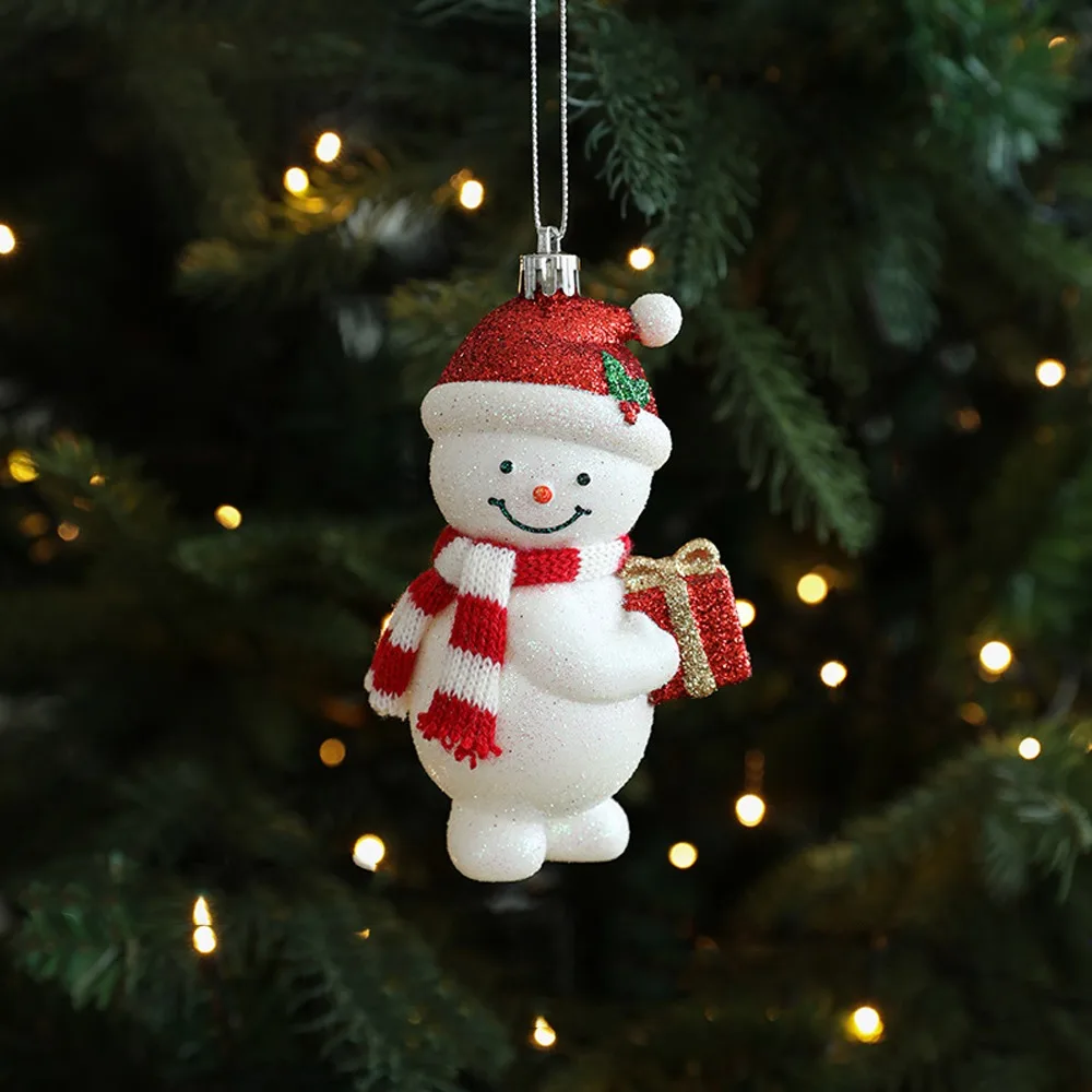 

Cartoon Christmas Elf Pendant Shiny Red Plastic Merry Christmas Decor Santa Claus Shatterproof Snowman Hanging Ornaments