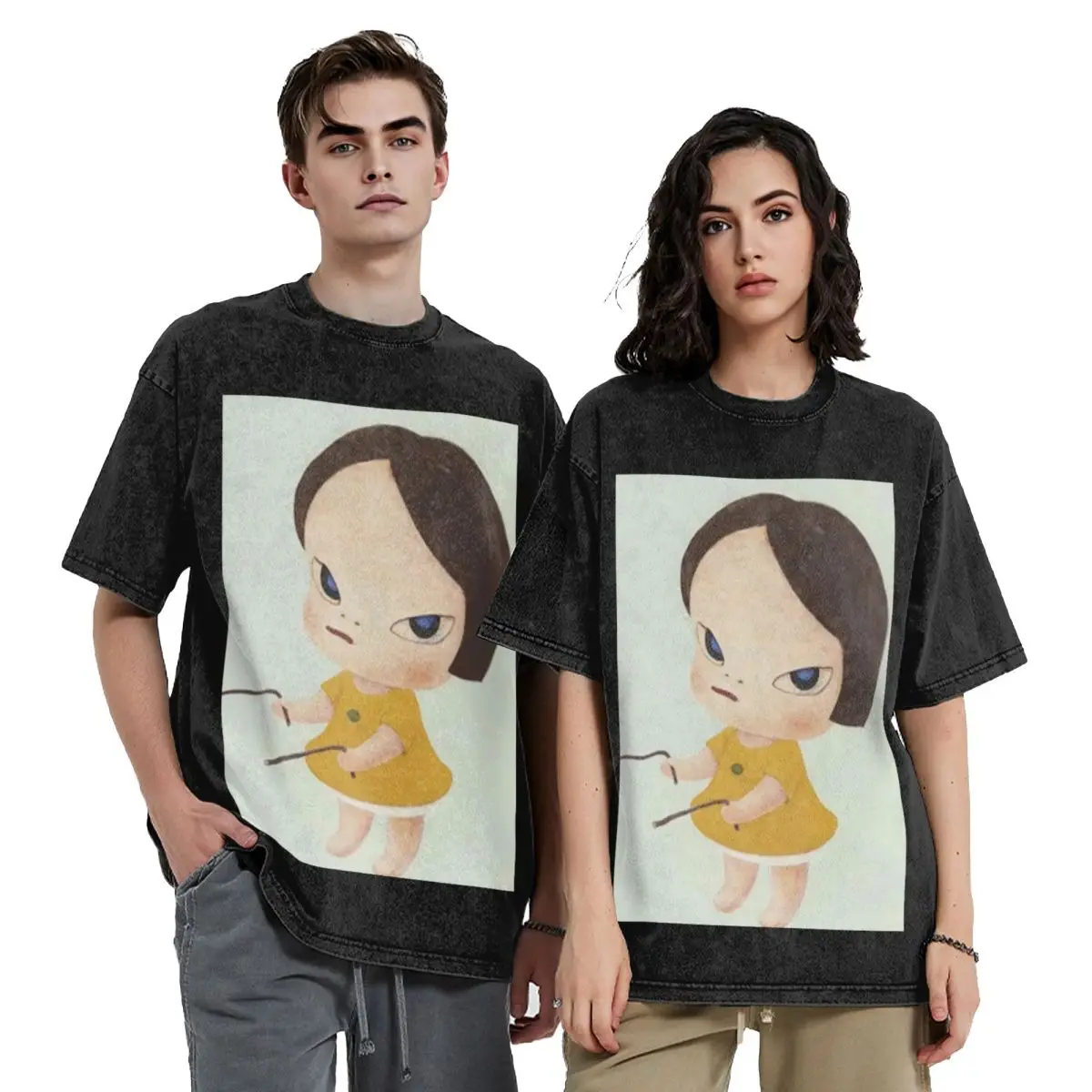 Yoshitomo Nara Washed T Shirts Oversized Short Sleeve Hip Hop T-Shirt Streetwear Tops Tees for Men Women