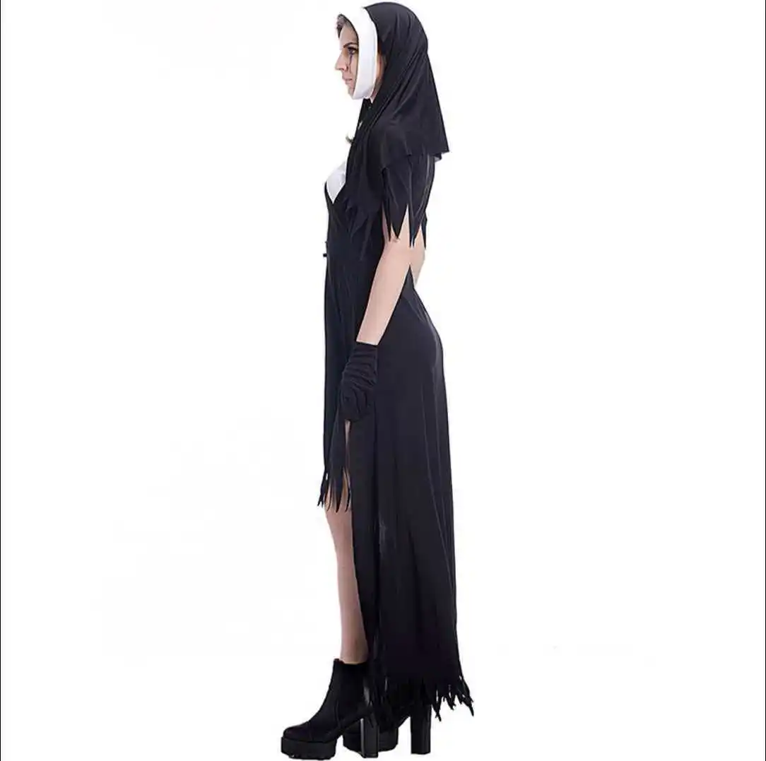 Horror Nun Zombie Set Women Halloween Vampire Demon Dress Scary Cosplay Outfit Gothic Undead Church Sister Attire view 2