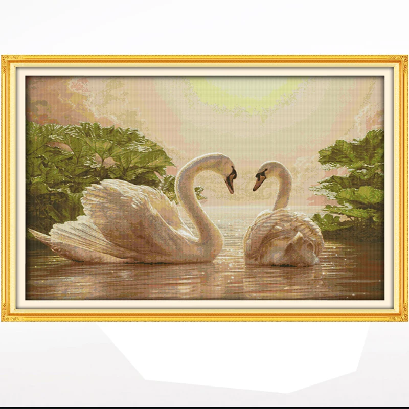 Two swans NKF cross-stitch kit living room bedroom hanging picture, 11CT/14CT cross-stitch