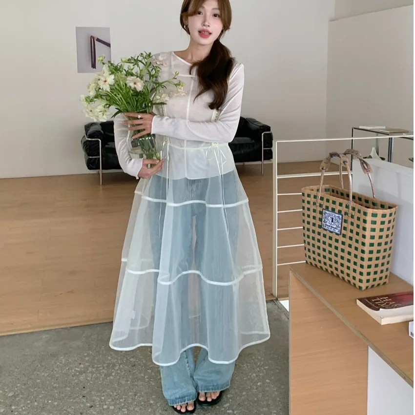 

Шикарное винтажное прозрачное кружевное пышное платье из органзы, облегающая футболка с длинными рукавами, комплект из двух предметов, женский осенний модный наряд