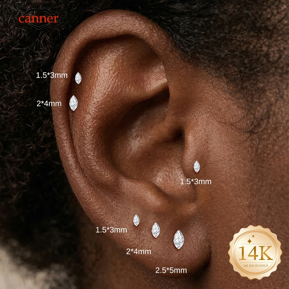 canner-1pc-14k-solid-gold-g23-titanium-3-4-5mm-horse-eye-cz-piercing-flat-back-stud-earring-women-hypoallergenic-ear-bone-gift