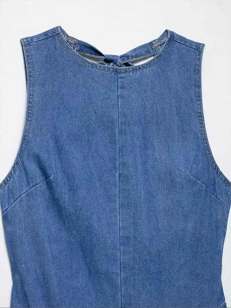 Vestido vaquero de cintura alta con espalda descubierta, diseño versátil, temperamento a la moda para mujer, estilo europeo
