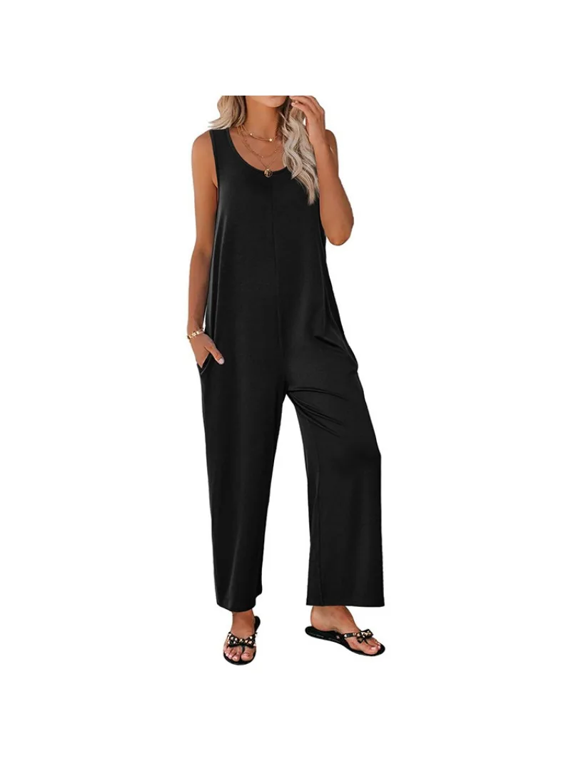 Mono holgado de Color sólido para mujer, ropa informal con tirantes rectos para el hombro, cómoda y fresca, a la moda