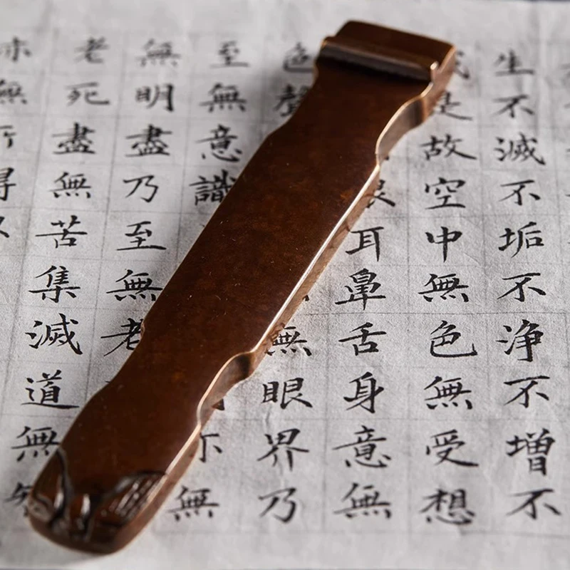 1PCS Guqin Shaped Copper Paperweight - Traditional Chinese Calligraphy Writing Tool and Desk Decor