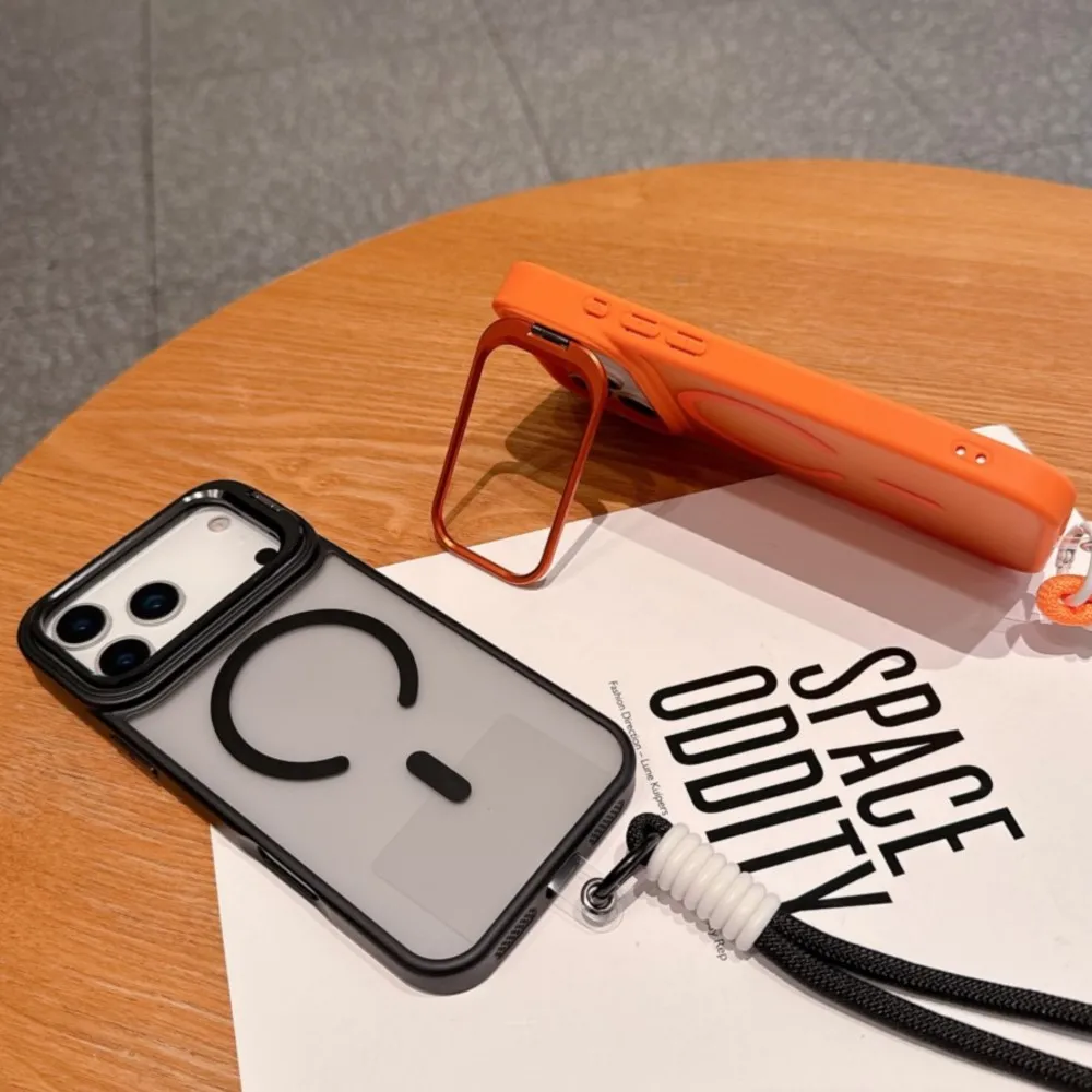 เคสใส่เลนส์แบบด้านพร้อมสายคล้องข้อมือ สำหรับ iPhone 17 Air 16 15 14 Plus 13 12 11 Pro Max Mini รองรับ Magsafe สายคล้องแม่เหล็กแบบแข็ง