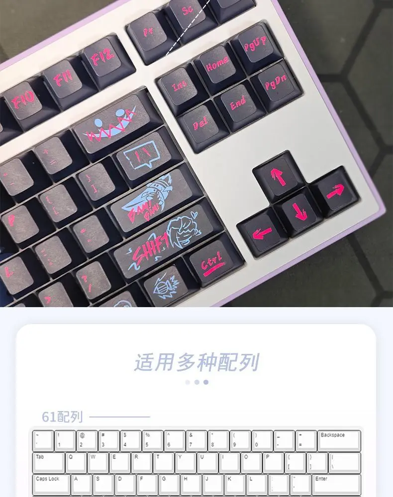 130 Tombol Arcane Jinx Keyboard Keycap Warna BPT Asli Tinggi Kunci Hot Swap Keyboard Mekanis Anime Keycaps Aksesoris