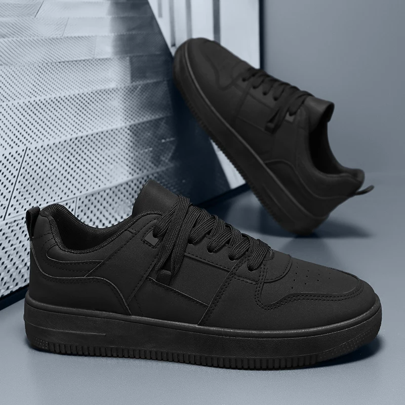 

Men Lace Up Skateboard Board Shoe Outdoor Leather Shoes Flat Classic Black Sports Shoes Walking Male Leisure Running Sneakers