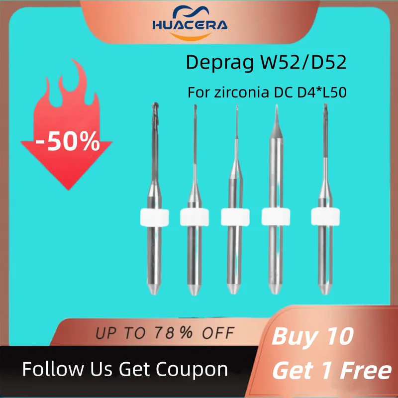 

Deprag W52/D52 Dental Milling Burs Grinding Zirconia/PMMA D4 Shank DC/NC Coating 50mm Length 0.6/1.0/2.0mm Dental Grinding Tool