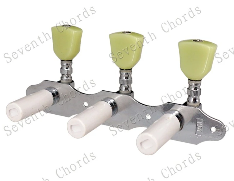 Ein Set Jadegrüne Trapezförmige Knöpfe 3R3L Chrom-Saitenstimmer Mechaniken für Klassische Gitarren Zubehörteile – Detail 4