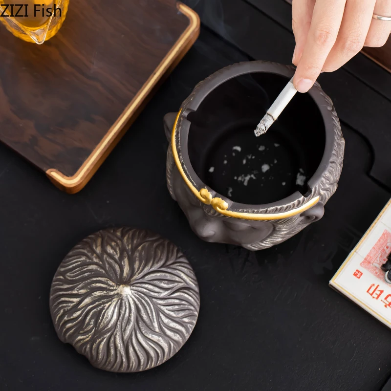 Sun Wukong Ceramic Ashtray Office Desk Decoration Smoking Accessories for Weed Creative Monkey King Portable Windproof Ashtray