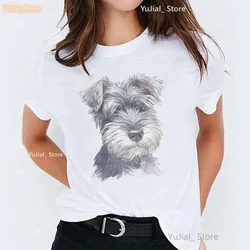 Sketch Schnauzer Playing Ball Print T Shirt Girls Beagle Dog/Boxer Tshirt Women Harajuku Kawaii Clothes Summer Fashion Tops
