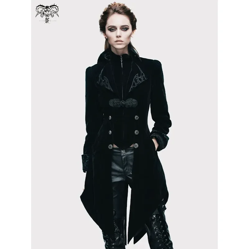 Gothic Devil Fashion Women Jacket Collar Patch Embroidered Dovetail Coat CT02001 CT02002 Punk Streetwear Outerwear