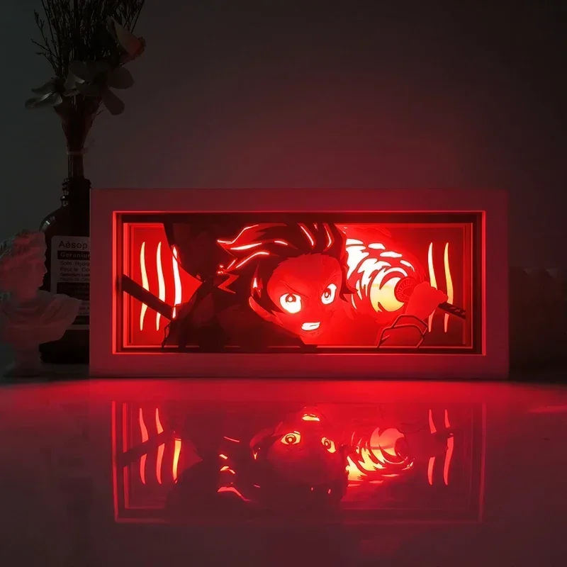 Caja de luz de pintura Demons Slayer, lámpara Led DE ACCIÓN DE Kimetsu No Yaiba, Tanjirou, figura de acción de Anime, decoración de lámpara de dormitorio para niños