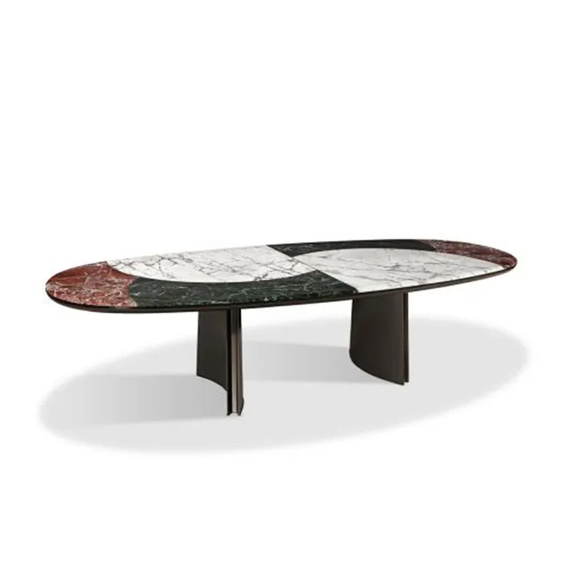 Italian light luxury post-modern dining table villa natural parquet marble dining table high-end home