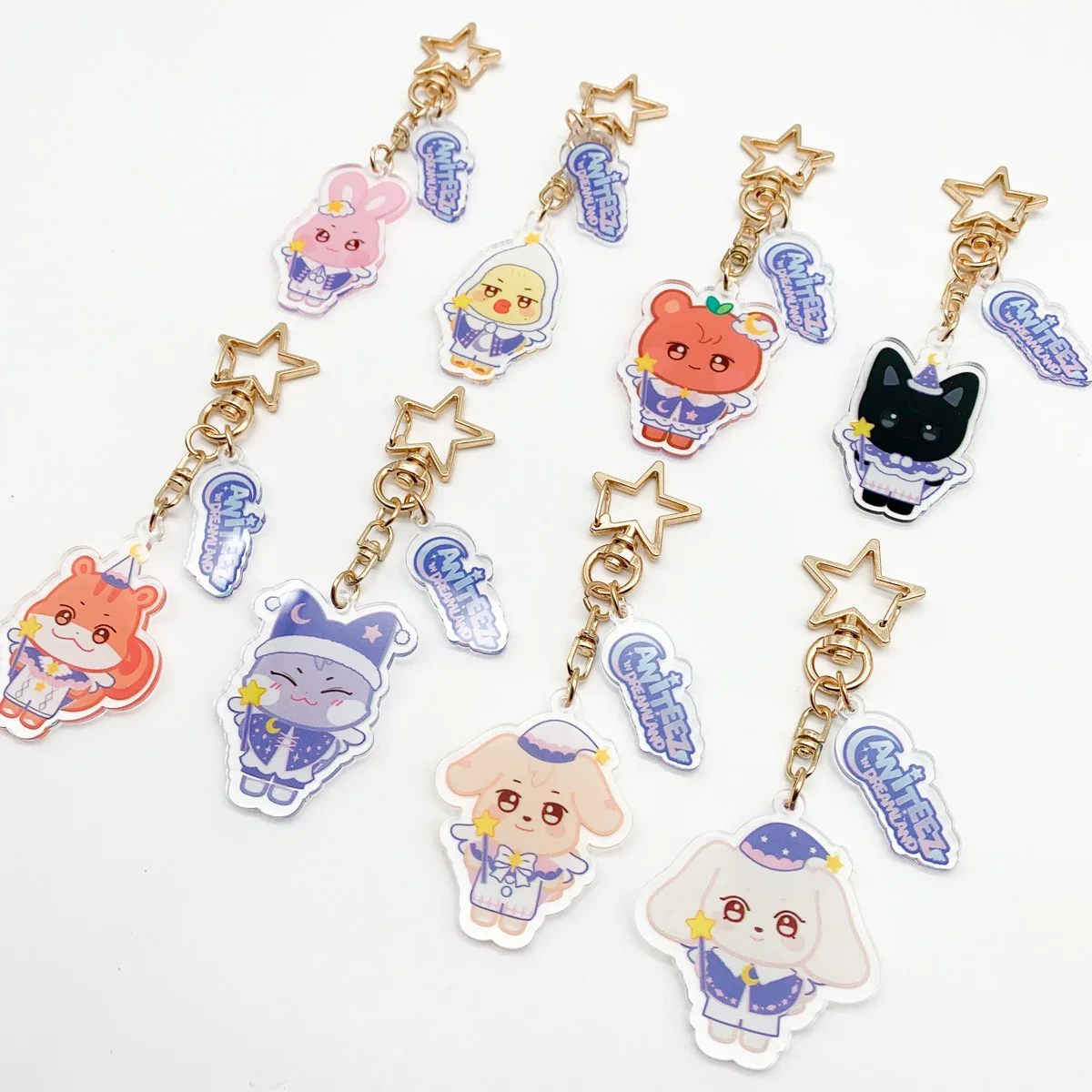 2Pcs KPOP ATEEZ Cartoon Keyring Pendant WooYoung JongHo YunHo SeongHwa YeoSang Acrylic Keychain Bag Accessories Fasn Collection