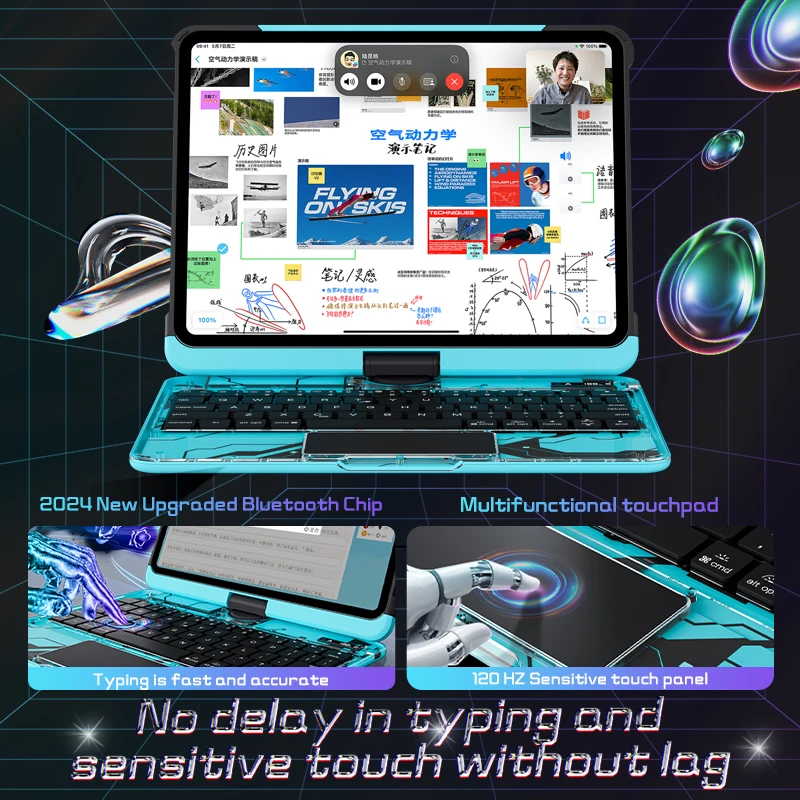 โรงงาน IFacemall ขายส่ง Magic Keyboard Y2K โปร่งใส หมุนได้ 360 องศา เคสคีย์บอร์ดสำหรับแท็บเล็ต iPad Pro 12.9 M2 Air 13 นิ้ว M3
