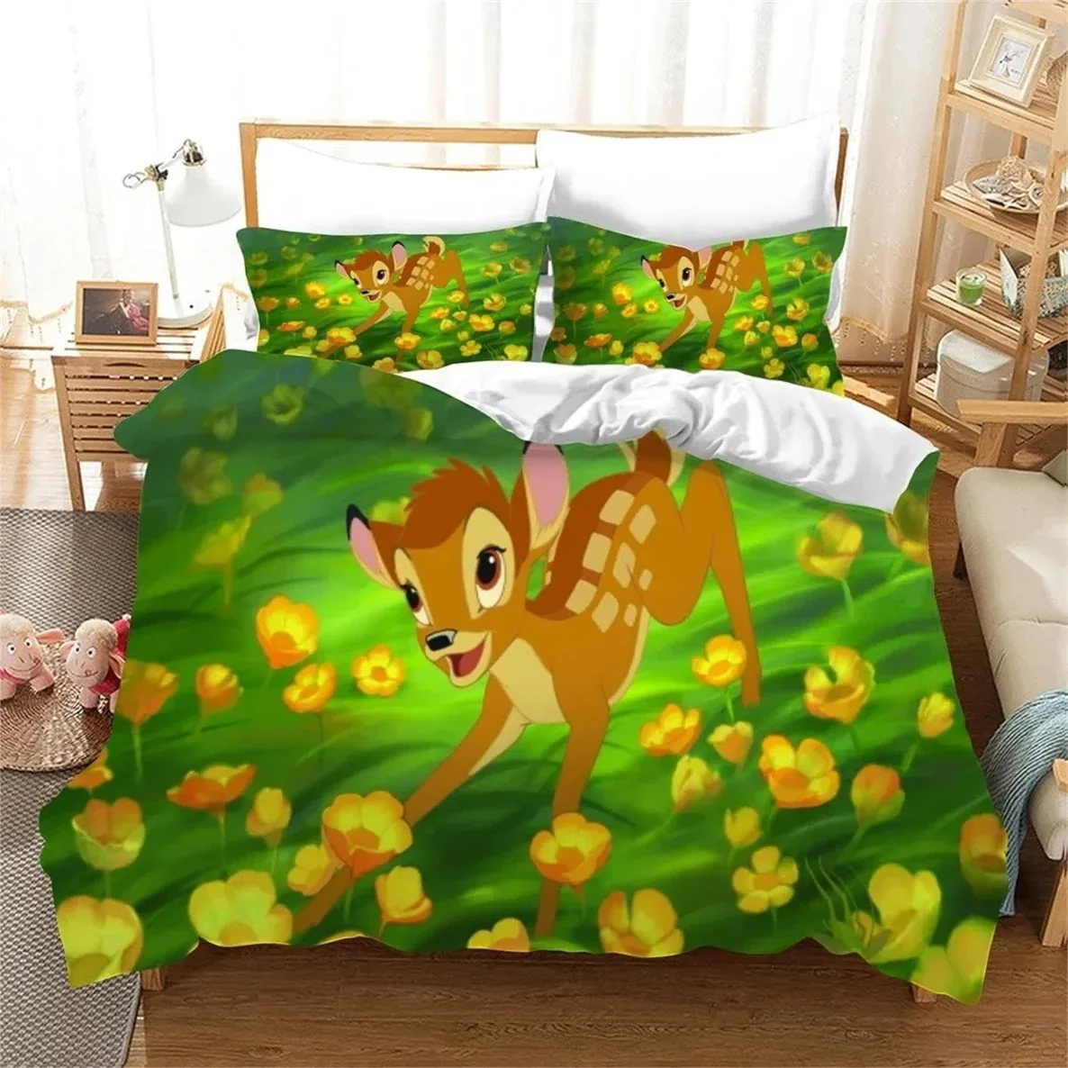 Bambi Kids Anime Duvet Cover Bambi 140x200cm Full Size Microfiber Bedding Set with Duvet Cover Bedroom Decorations