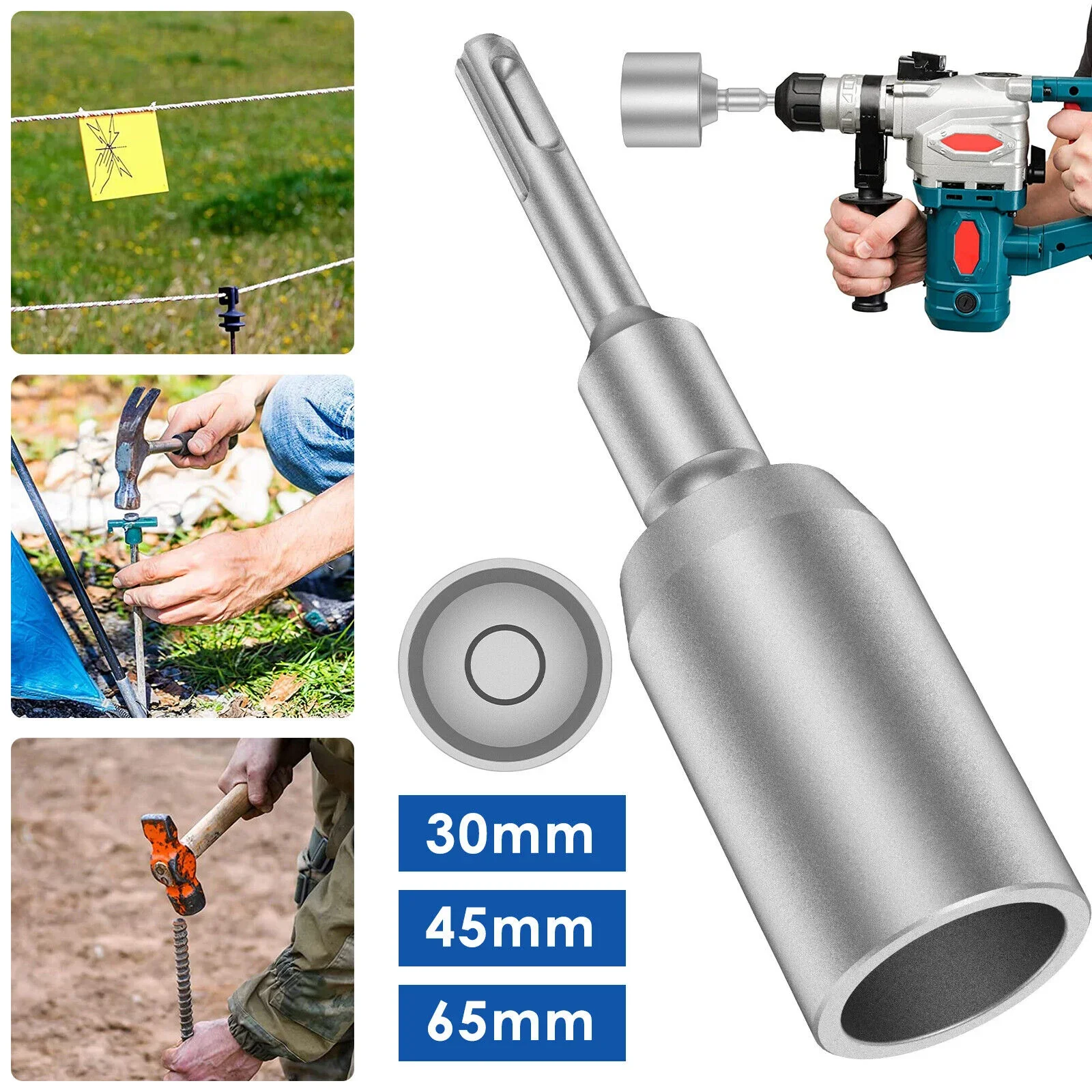 

1pcs Ground Rod Driver SDS-Plus T Post 30/45/65mm Ground Rod Driver Tools Forged Steel Drill Bit Driver Hammer