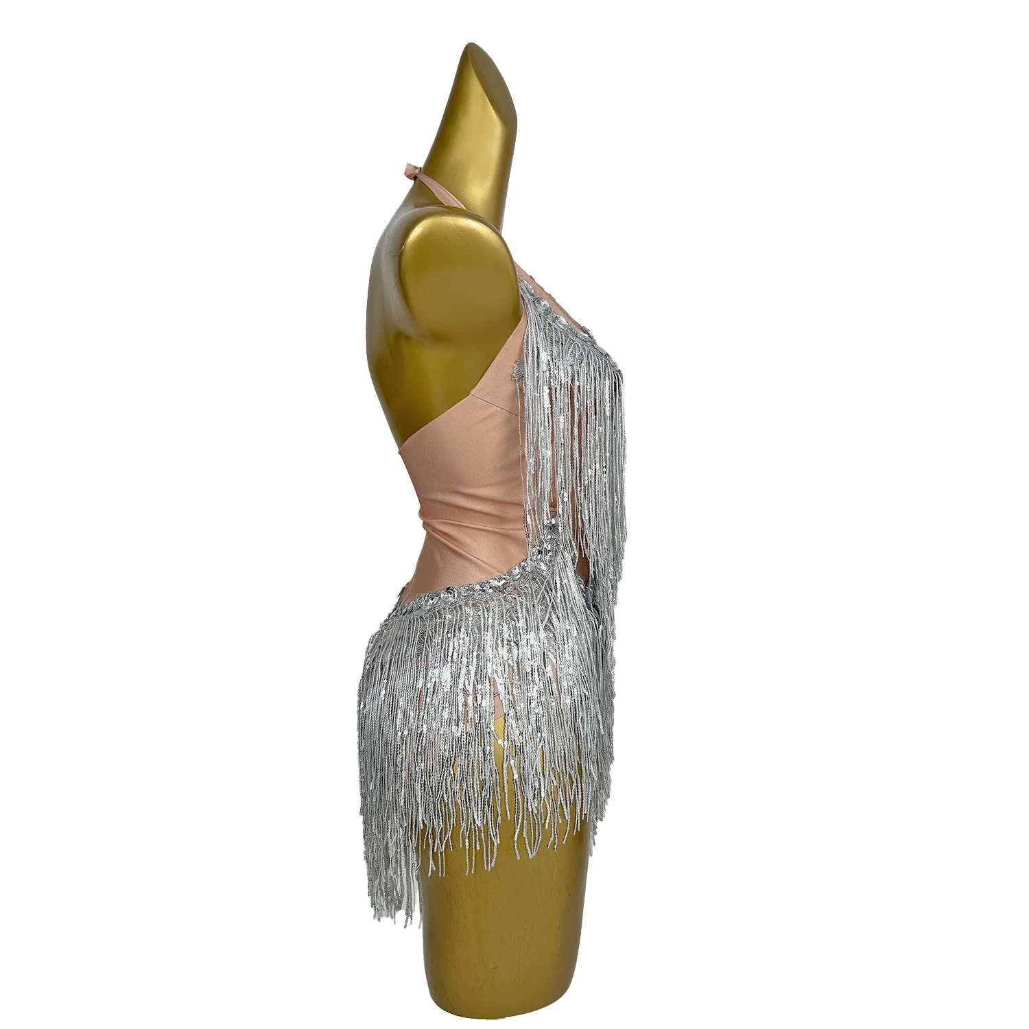 Shuye Silver Fringed Latin Dance Talent Performance Suit Female Group Backing Dance Leotard Nightclub Performance Jumpsuit