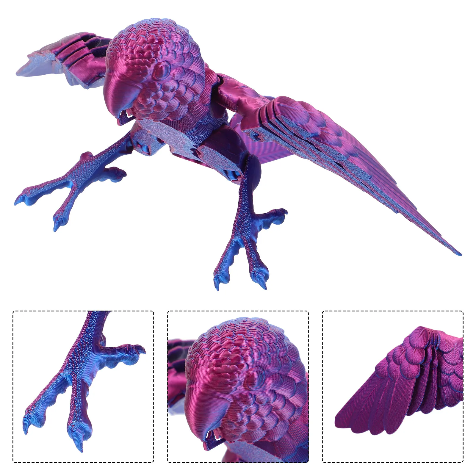 

Flexible 3D Printed Parrot Statue with Articulated Wings Realistic Design for Kids Room Home Office Desk Decoration Movable Bird