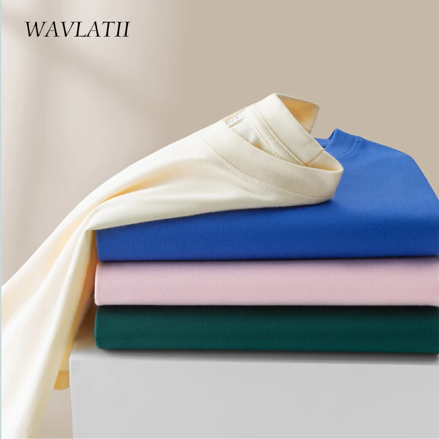 WAVLATII New 100% Cotton Casual T shirts for Women Female 200 GSM Oversized Soft Tees Unisex Short Sleeve Summer Tops WT2401