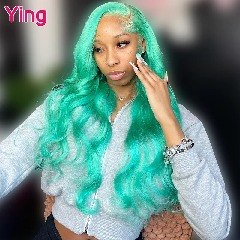 Ying Body Wave turkusowy kolor zielony peruwiański Remy 13x4 koronkowe peruki z przodu ludzkich włosów 613 blond 13x6 koronkowa peruka frontalna PrePlucked