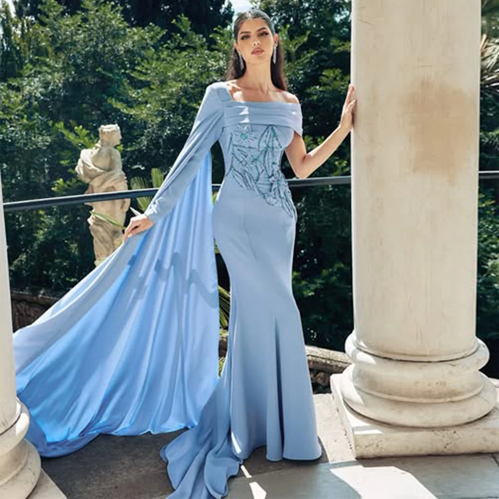 Vestidos de Noche modernos para mujer, vestido de noche de sirena con un hombro al descubierto, vestido Formal de flores con cuentas de manga larga 2025