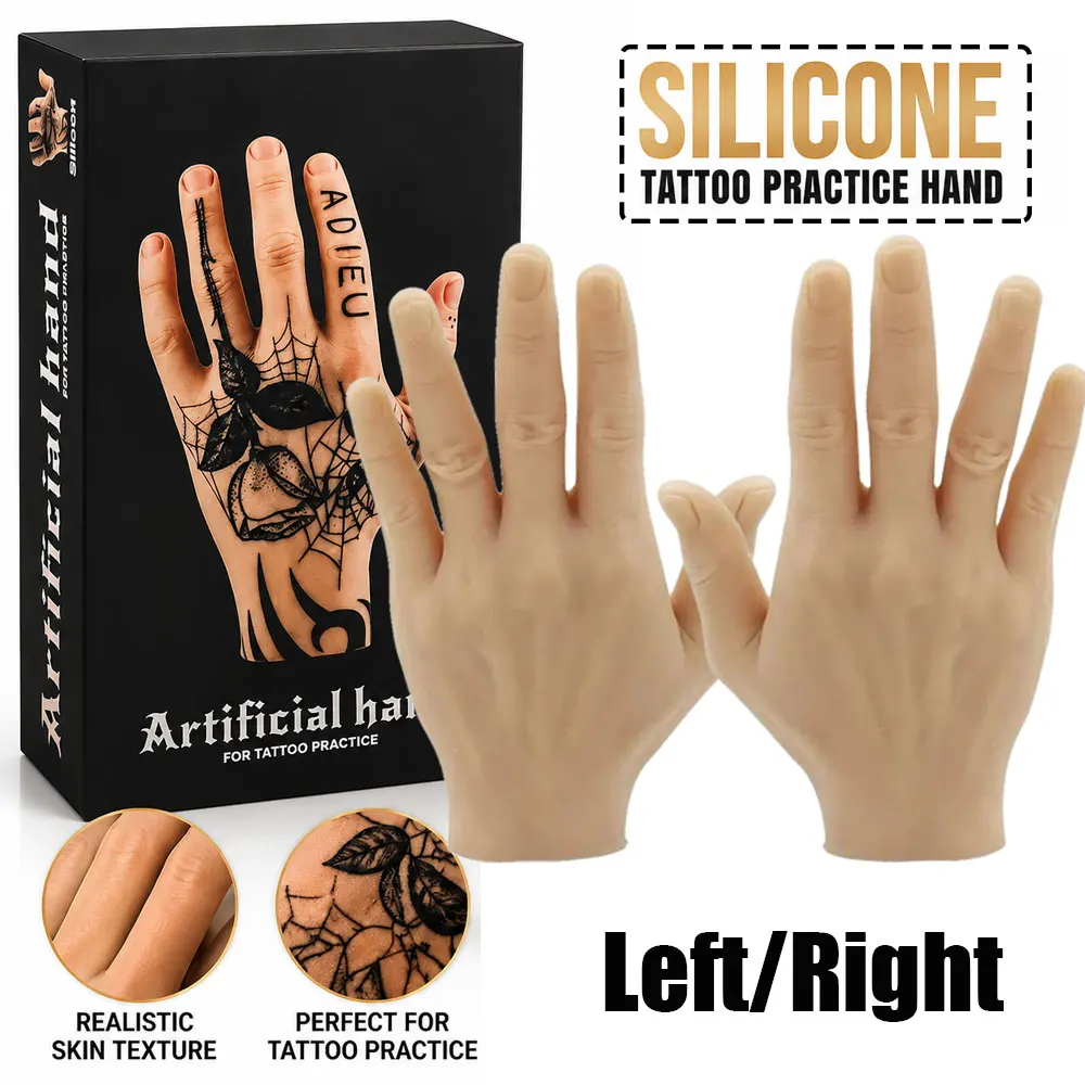 3D Silicone Tattoo Practice Hand Left/Right Tattoo Practice Fake Hand Tattoo Training Hand for Tattoo Artists Beginner Accessory