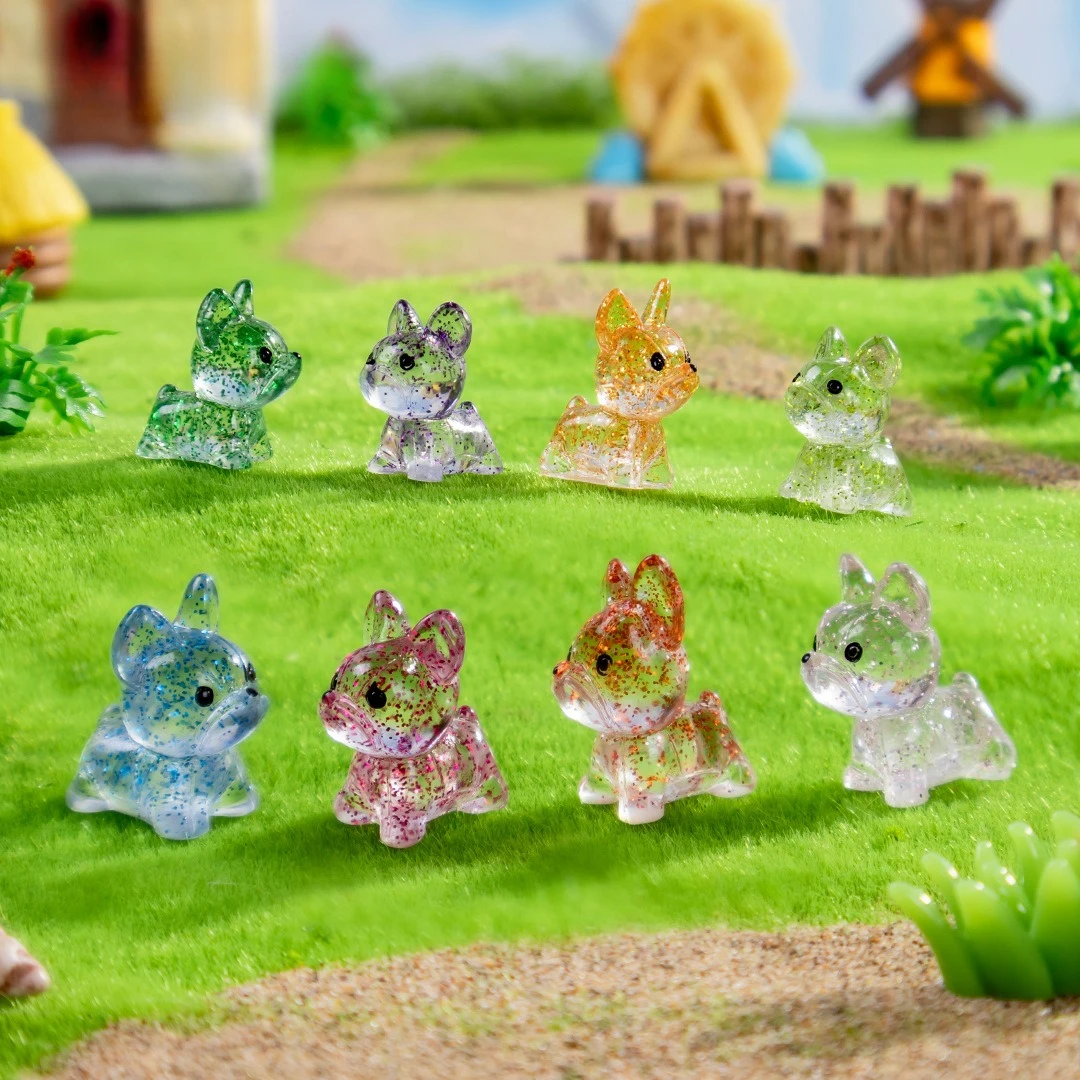 100/50Pc Luminous Glitter Mini Resin Cute French Bulldog Glow-in-the-Dark Tiny Dogs for DIY Crafts Cake Landscape Garden Decor