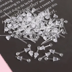 100 Set Plastic Ball Earrings Clear Ear Pins Resin Earring Backs Nickel Free Earrings Piercing Retainers DIY Ear Accessories