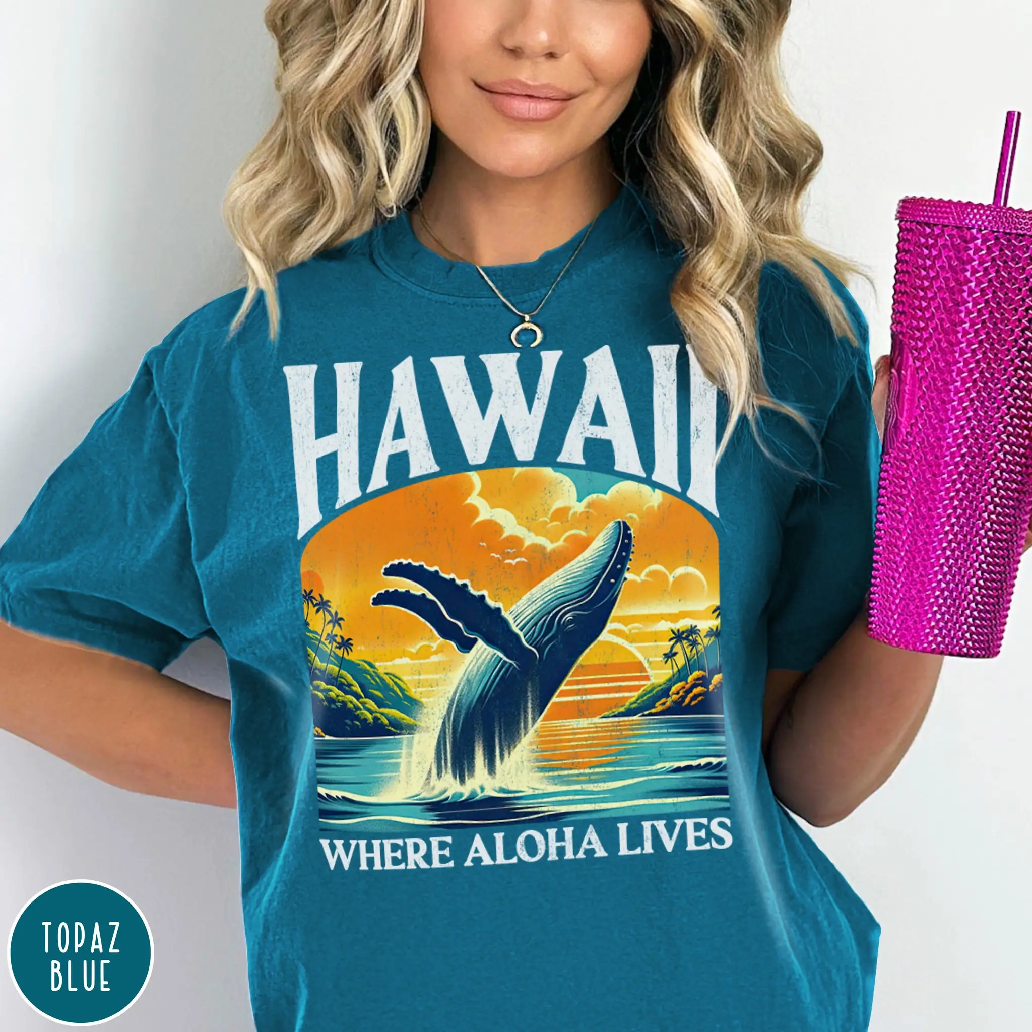 Hawaii T Shirt Aloha Travel Vacation Beach Crewneck Humpback Whale State Honolulu Maui Kauai Oahu