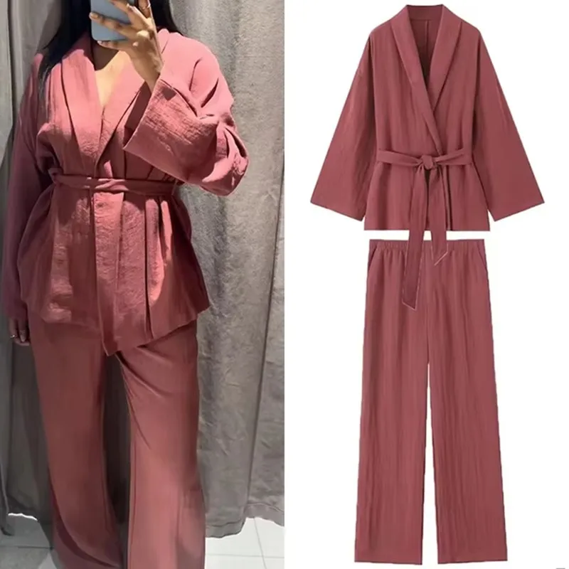 

Fashion With Belt Shirt For Women Casual Loose V Neck Long Sleeved Blouse Female 2025 New Summer Spring Chic Solid Shirts Tops
