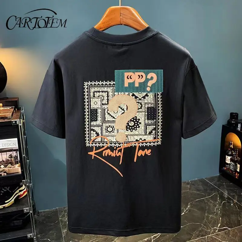 

Kudaifeng хлопковая свободная футболка с круглым вырезом и короткими рукавами, мужская летняя легкая модная футболка с принтом, тяжелый топ