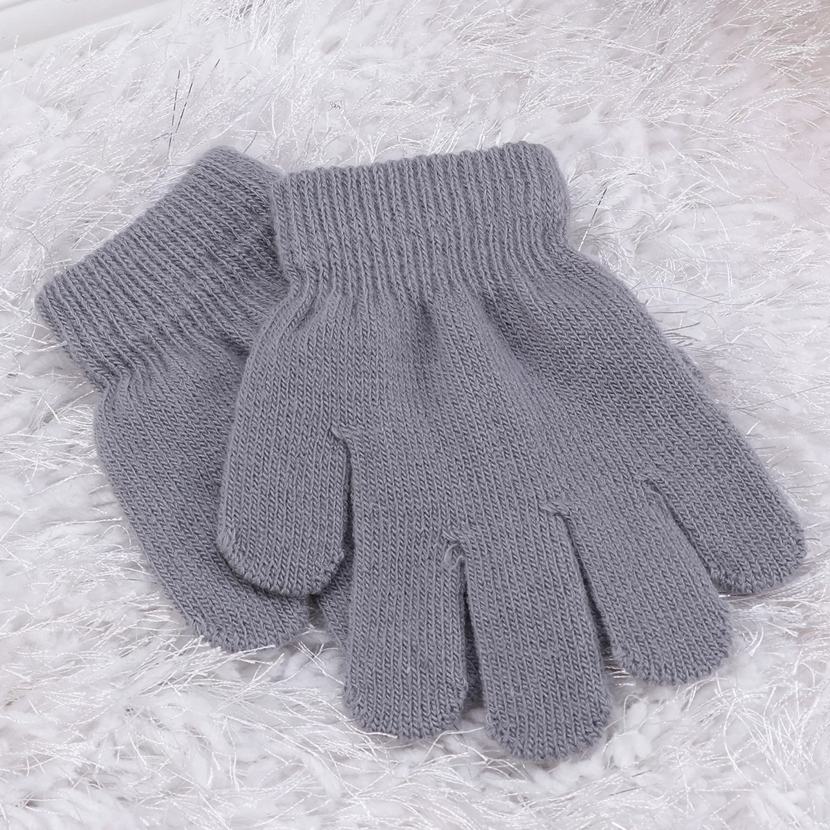 

Kids Children Warm Gloves Autumn Winter Rosy Knitted Five Finger Full Finger Soft Stretchy Gloves for Outdoor Play