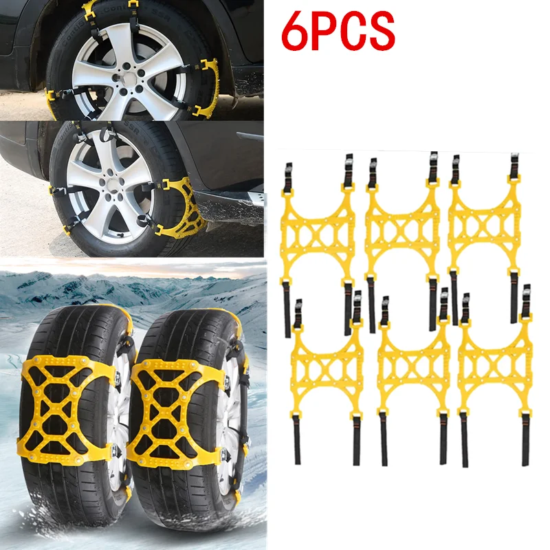 6PCS Thickened Car Motorcycle Snow Tire Car Anti-Skid Belt for SUV Truck Tire Emergency Mud Tyre Wheels Snow Chains Tool Winter