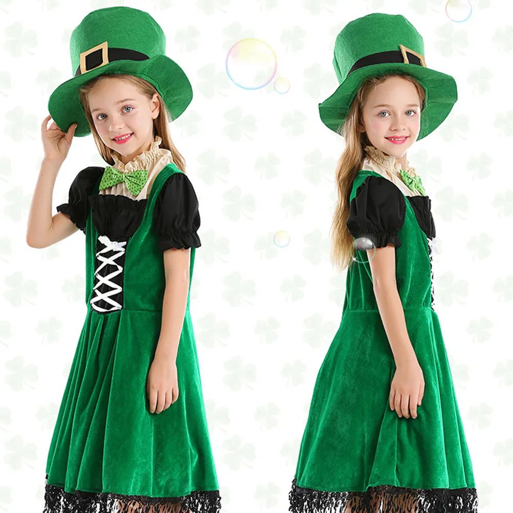 1Set Girls St Patrick's Day Costume Fairy Dwarf Dress Premium Fabric Comfortable Party Wear Cosplay Uniform Photo Shoot