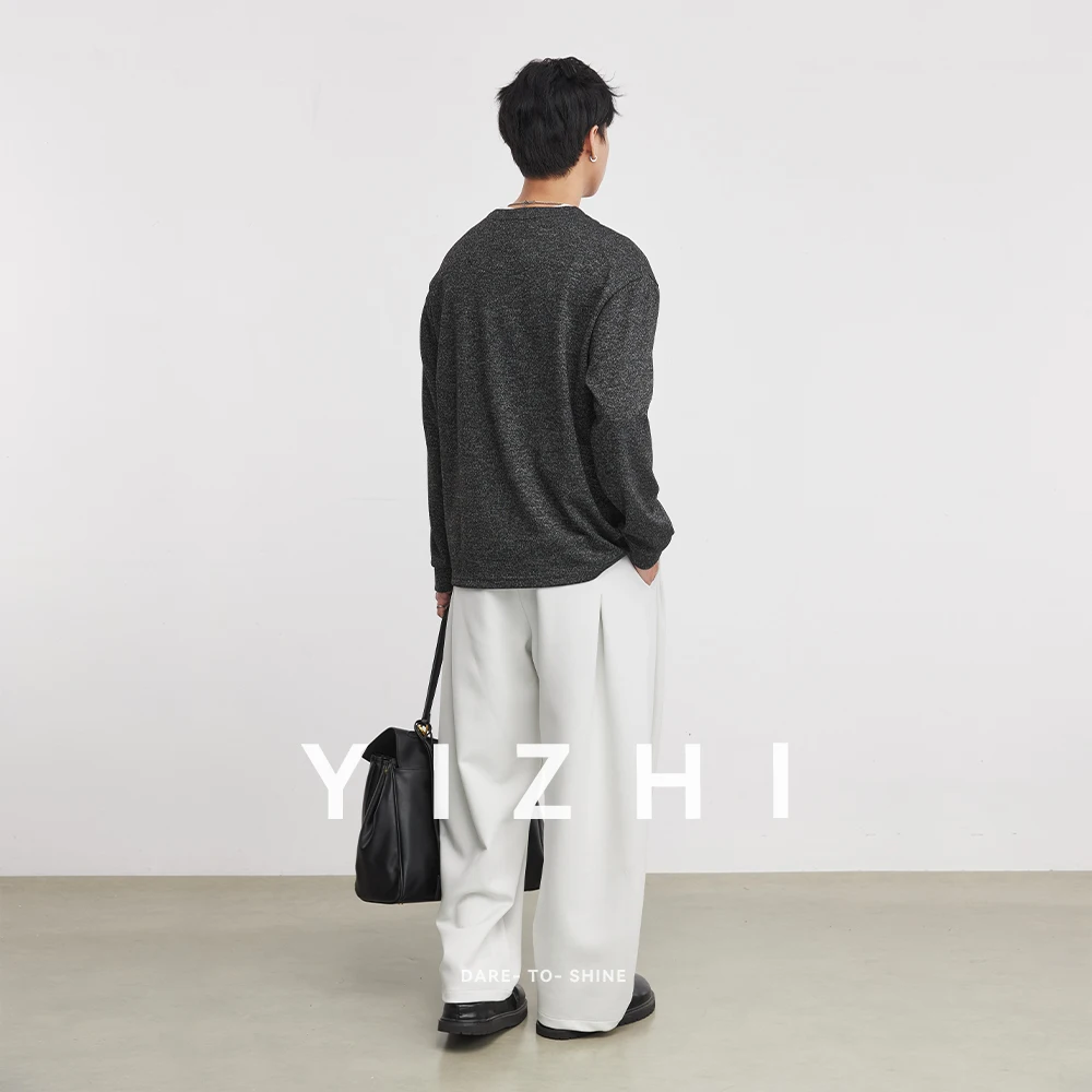 2026 New Spring Men's Single Button Fake Two-Piece T-Shirt Minimalist Henley Neck High-End Sense Drop Shoulder Casual Tops