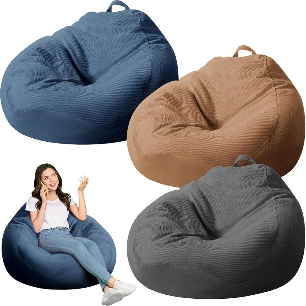 

3 Pcs Stuffed Storage Bean Bag Chair Cover (No Filler) For Adults Corduroy Stuffable Beanbag Extra Large 300L For Organize