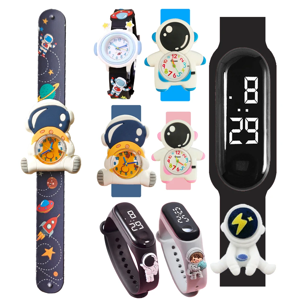 

Детские кварцевые часы с милым мультяшным космонавтом, 3D-часы с изображением космонавта, детские электронные часы со светодиодной подсветкой, подходят для подарка на Рождество, Хэллоуин
