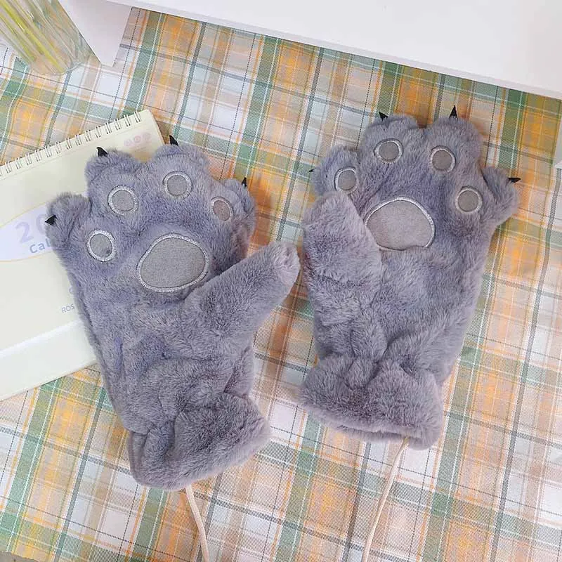 Women Gloves Bear Palm Paw Animals Plushclaw Glove Winter Fluffy Cat Paw Full Finger Gloves Keep Warm Lovely Soft Furry Mittens