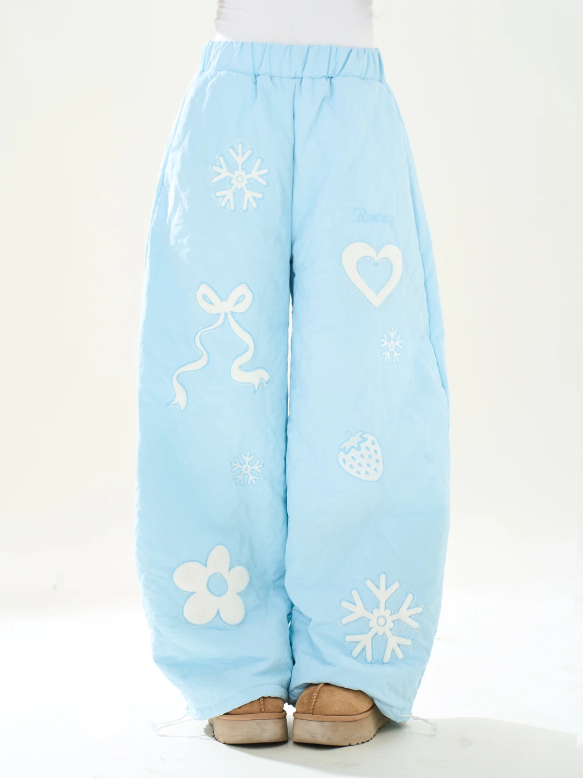 

Зимние утепленные брюки ENJOG с вышивкой в виде снежинок, женские повседневные брюки, теплый дизайн, для отдыха на снежной поляне, длинные брюки