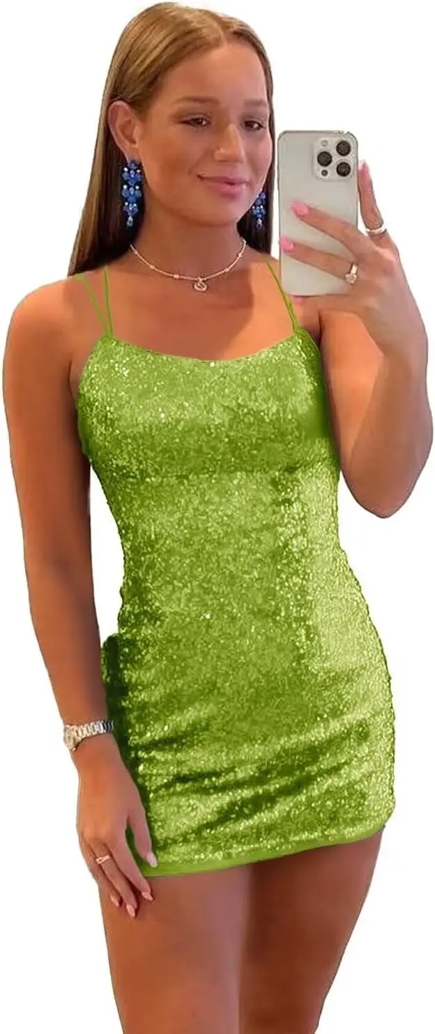 

2026 Short Tight Homecoming Dresses for Teens Sparkly Sequin Backless Mini Prom Cocktail Party Gowns Bodycon Fit Club Dress