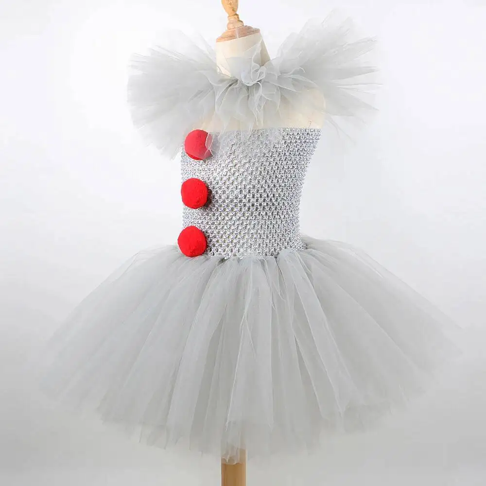 Gray Circus Clown Costumes for Girls Halloween Fancy Dresses for Kids Carnival Party Tulles Outfit Children Funny Joker Tutus