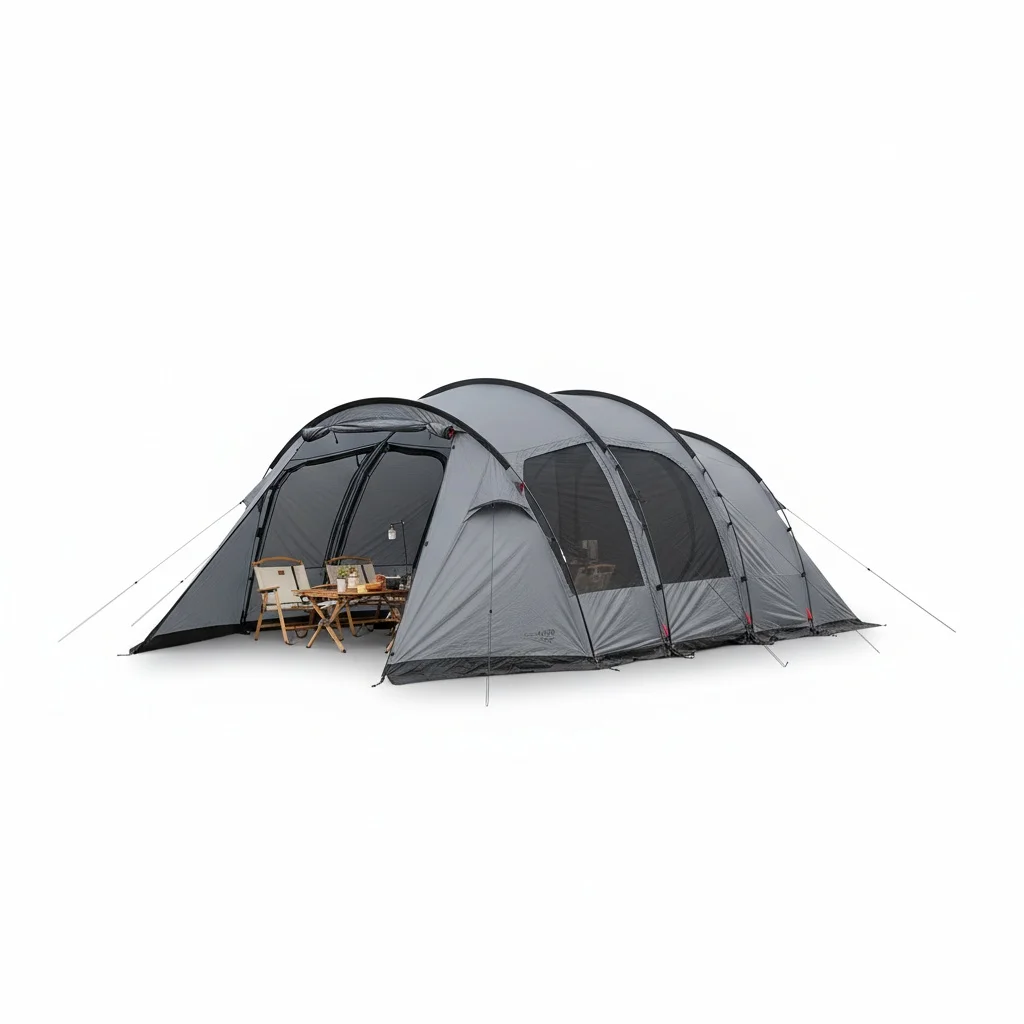 Family Camping Tent with Aluminum Poles, 210T Ripstop Connectable Channel Tent, 630x315x205cm UV-Resistant 4-Season Large Tent