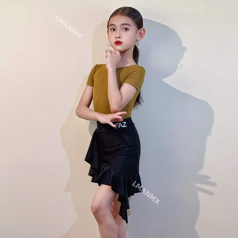 فستان ممارسة الرقص اللاتيني للأطفال، فستان صيفي بنمط جديد، فستان بأكمام قصيرة، مجموعة أداء نصف تنورة #3