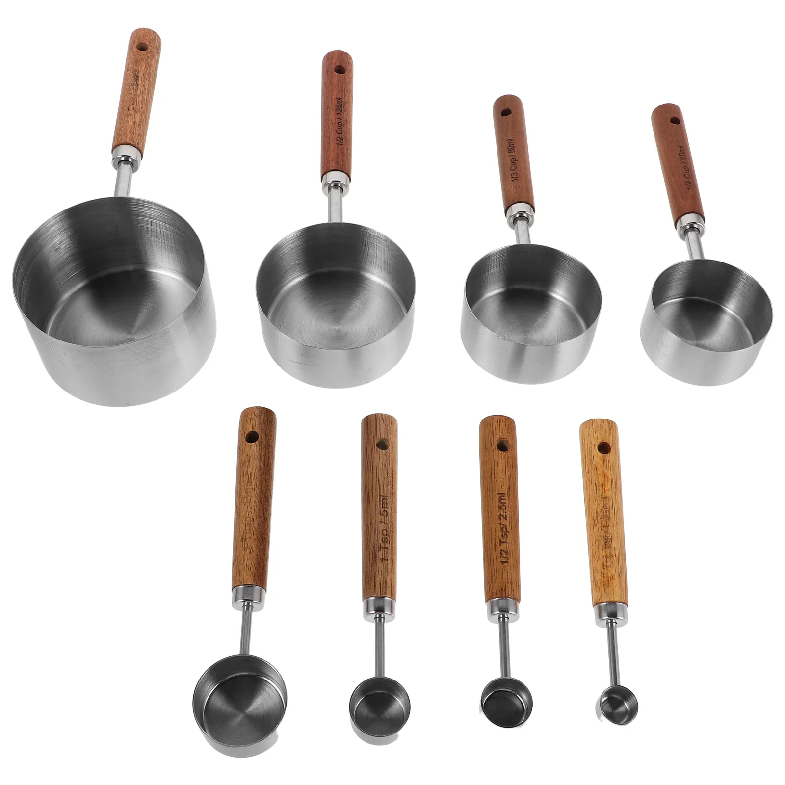 

8Pcs Stainless Steel Kitchen Measuring Spoons Cups Set Wooden Handle for Baking Cooking Precise Liquid Dry Ingredient Measuring