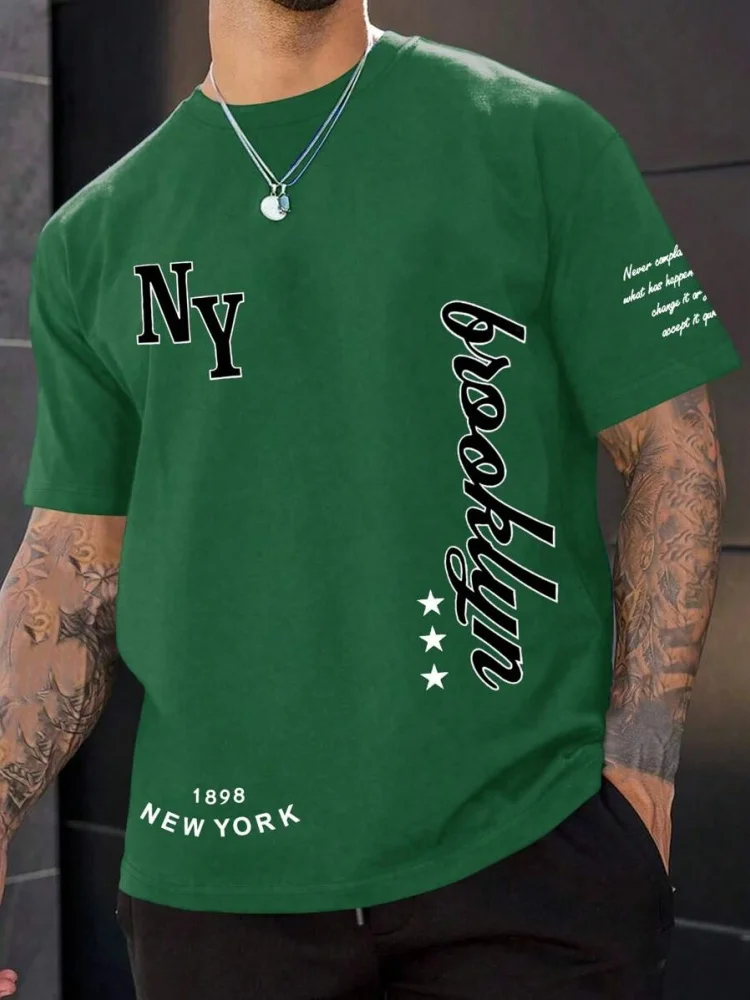 

New York Letter Printed Men's T-shirt Fashion Men's Short-sleeved Top Daily Casual Men's Sports Short-sleeved Top Dust Proof