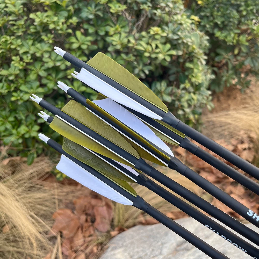 

Углепластиковые стрелы для стрельбы из лука, без наконечников, 6/12, диаметр 6.2мм, внешний диаметр 7.8мм, длина 30'', с оперением из перьев индейки 4'', спайн 500, аксессуары для охоты и стрельбы