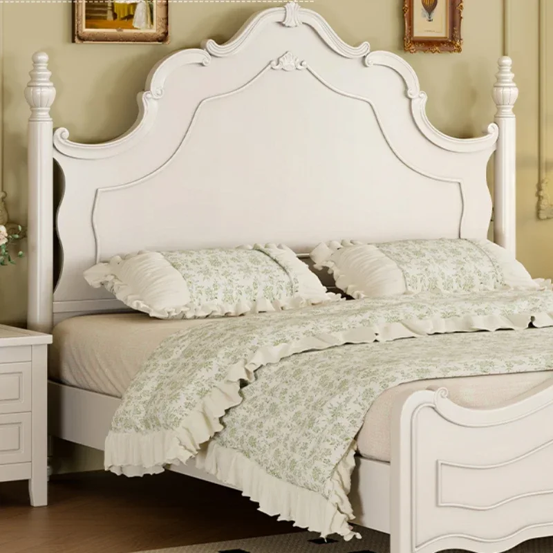 سرير جمالي بتصميم من الخشب الصلب، غرفة نوم أمريكية بيضاء، سرير نوم مزدوج كريمي للأميرة، أثاث Beliche فاخر خفيف